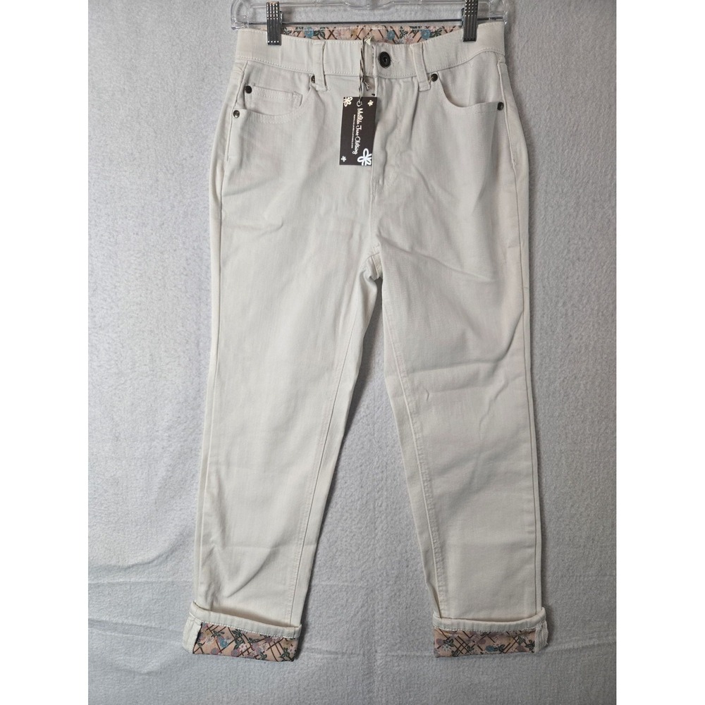 Matilda Jane Womens Jeans Size 4 Floral Cuffs Cotton Blend White